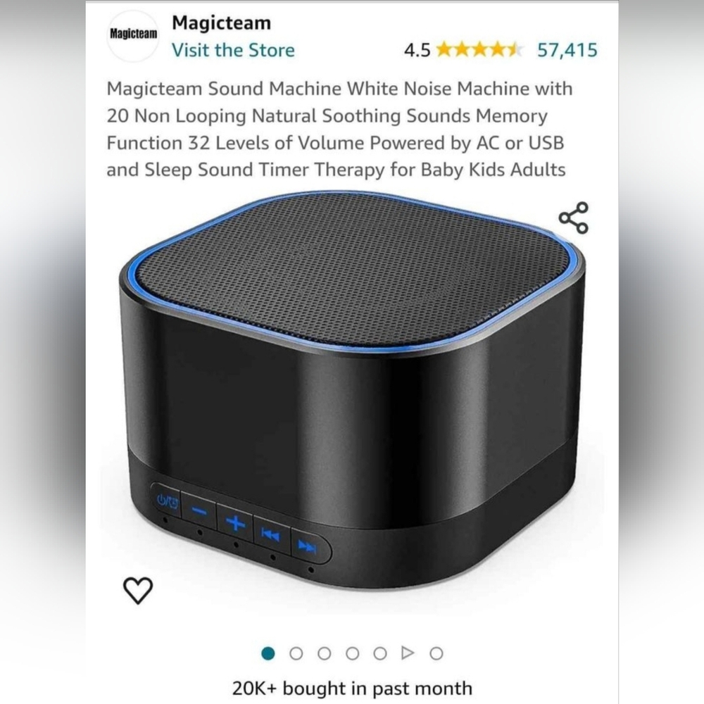 Top-rated Magicteam white noise sound machine, black, approximately 3x3x2"